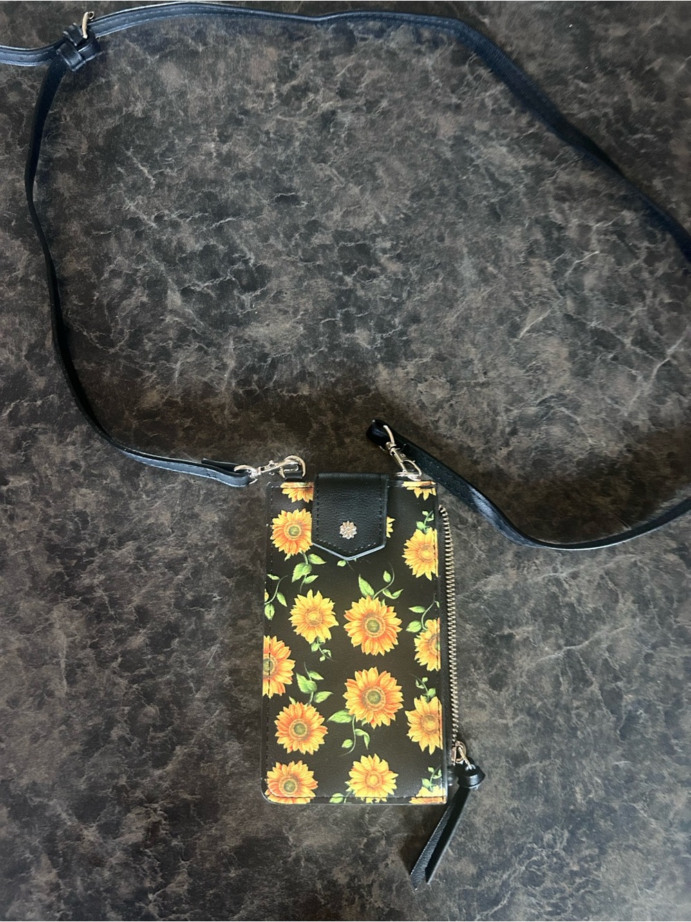 Sunflower Crossbody Phone Wallet - Black